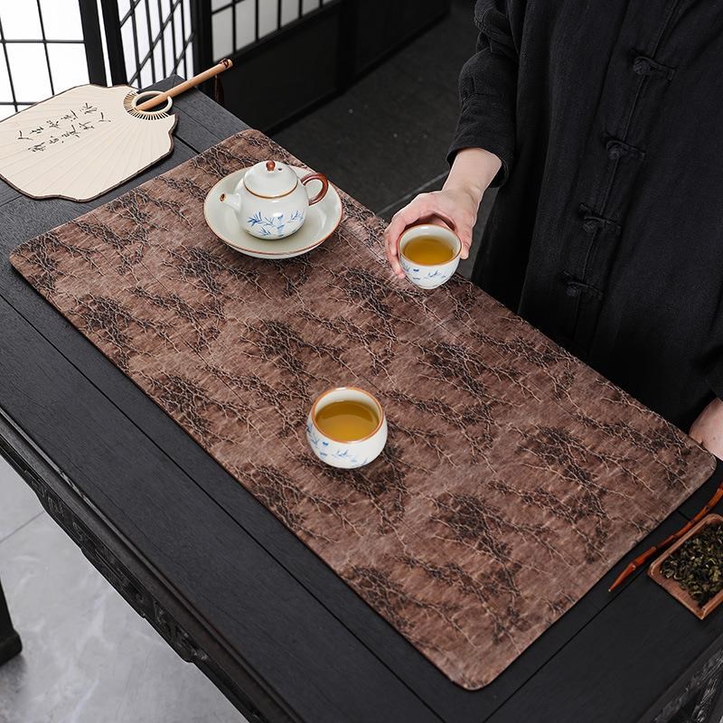香云纱茶席桌旗禅意复s古双面干泡垫新中式防水长条茶桌布艺