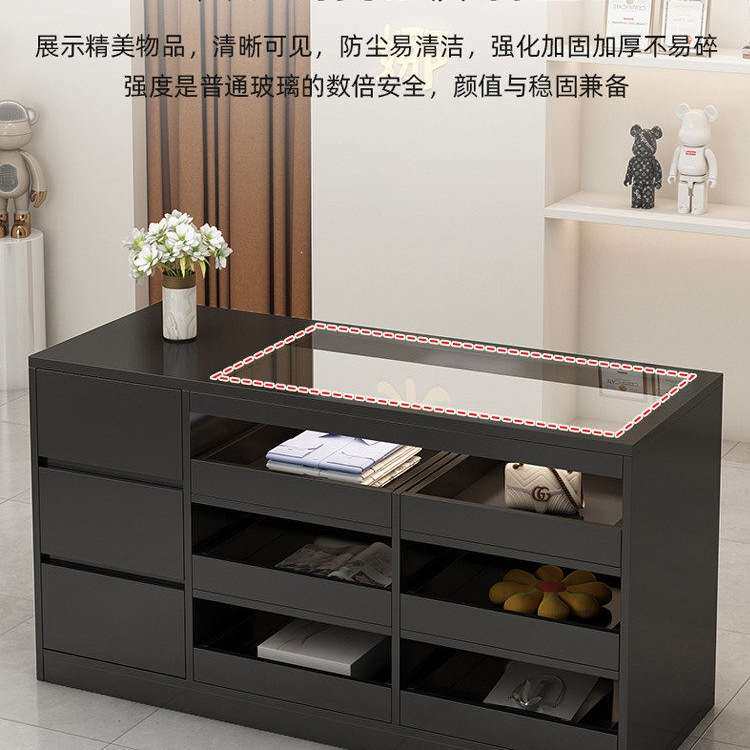中岛柜服装店流水台饰品店摆件桌展示台女装店收银台中岛台带玻璃