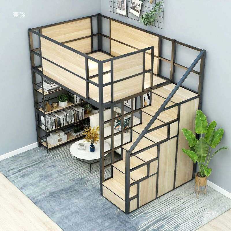 高架床树屋床上床下空复式二楼单上层loft儿童阁楼公寓床带置物架