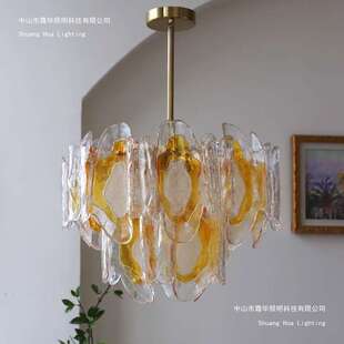中古Murano玻璃吊灯琥珀色 法式美式复古客厅餐厅穆拉诺卧室灯具
