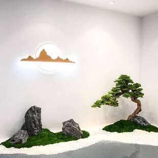 室内景观造景迎客松流水摆件新中式庭院橱窗楼梯下茶室仿真绿植物