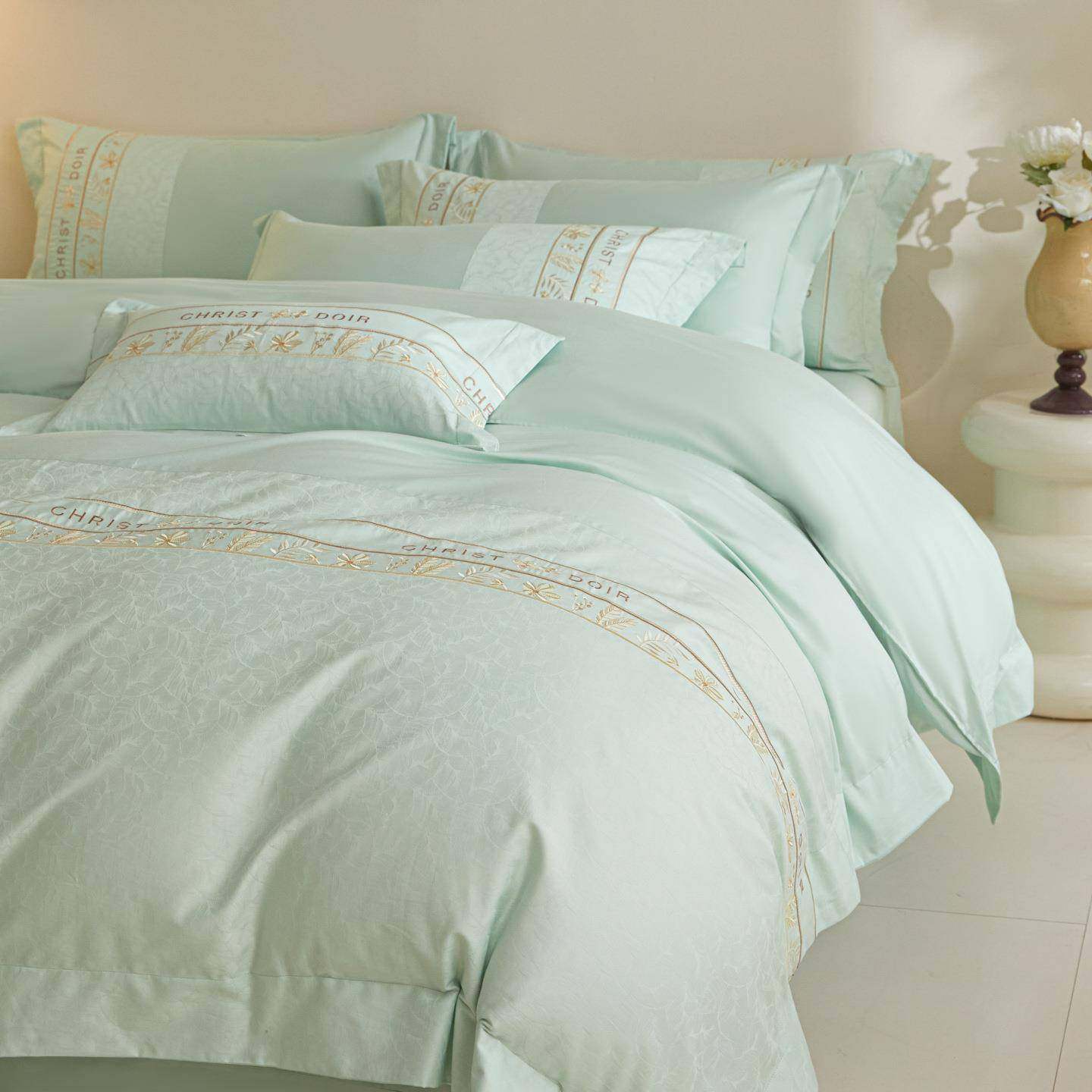 新中式亲肤母婴级100s长绒棉四件套全棉纯棉绣花床单被套高端床品