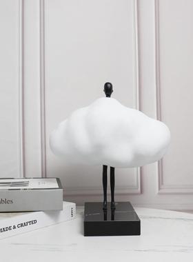 简约创意白色云朵人物摆件金属底座售楼处前台样板房家居装饰品