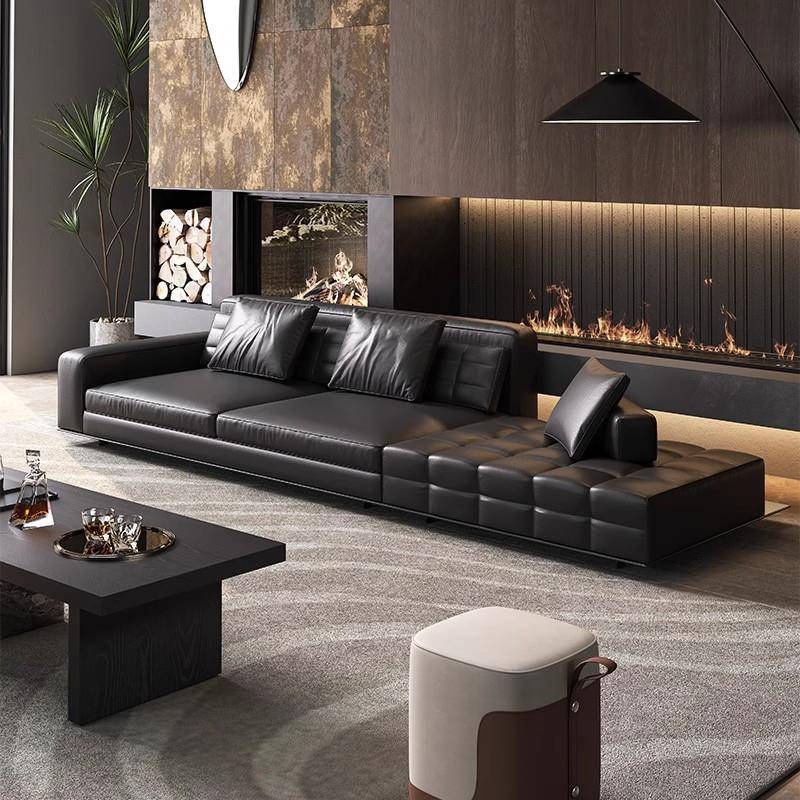 现代视觉意式轻奢皮质沙发茶几组合设计师款办公接待洽谈沙发高端