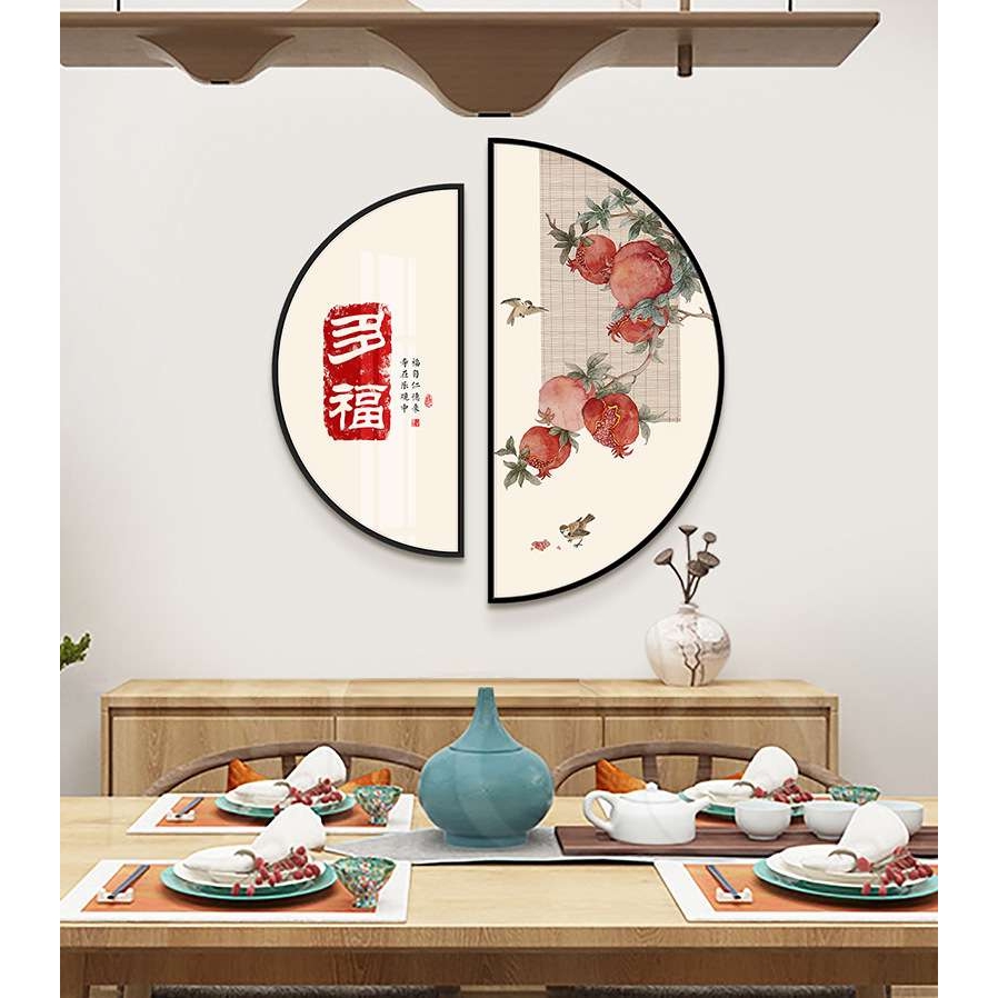 新中式玄关装饰画圆形组合书法字画轻奢墙画现代简约客厅餐厅挂画图片