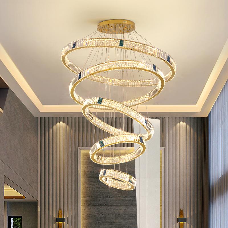 别墅客厅复式楼挑空大吊灯自建房楼梯吊灯楼中楼酒店大堂水晶灯具