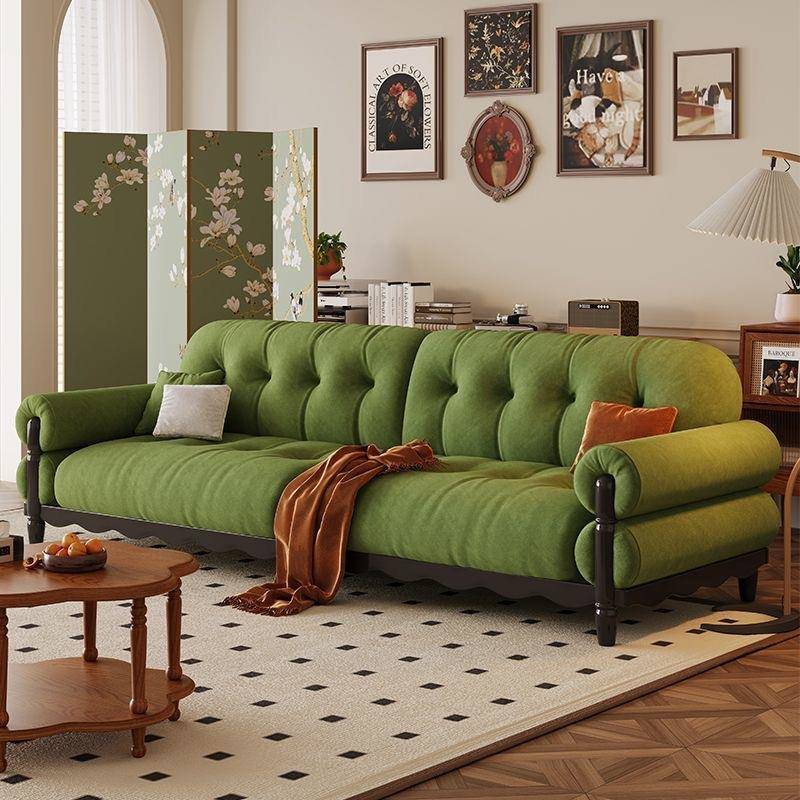 法式中古风实木直排布艺沙发大小户型客厅云朵别墅复古油蜡皮沙发