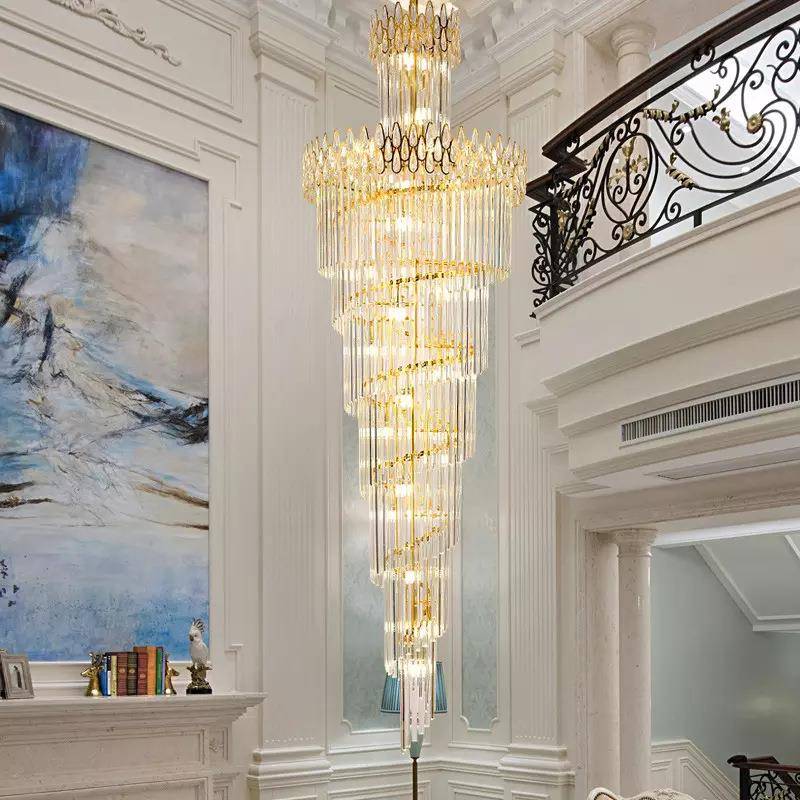 别墅楼梯水晶灯金色客厅灯具创意吊灯餐厅灯过道大堂酒店灯饰轻奢