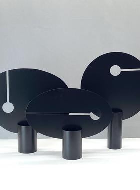 简约现代黑色金属点线面圆形屏风摆件客厅电视柜样板间软装饰品