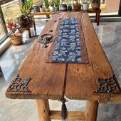 怀旧民俗复古原木风桌吧台定制老榆木门板茶桌茶台旧木板实木板化