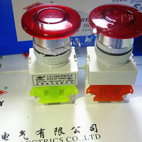 LA128B  YO90-11DM蘑菇头带灯点动按钮开关  按钮带灯自复位22MM
