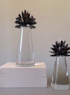 家居饰品花轻奢水晶间水晶摆件样板房花摆件雪花簇金客厅玄关柜