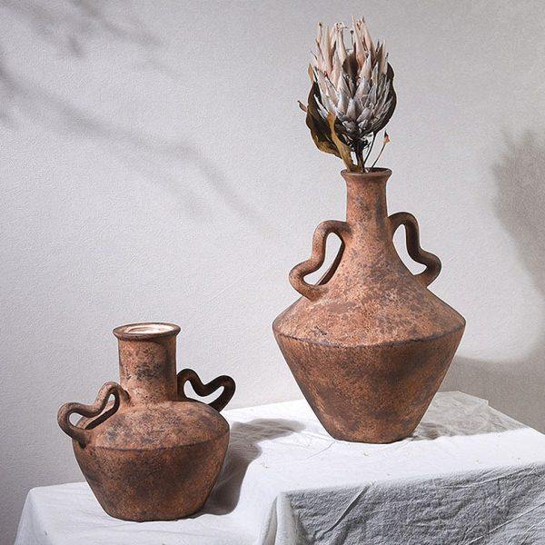 现代复古诧寂风带耳艺术陶罐花器民宿酒店客厅书柜桌面装饰品摆件,家居饰品,花瓶,淘宝优惠券,粉丝福利购,淘宝优惠卷