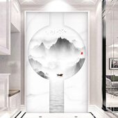 墙纸创意2023竖版 壁布型山水背景墙圆形无缝D8壁画玄关壁纸 造新款