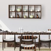 实木格子架架壁挂中式 博古架墙架多宝阁茶架摆件壁挂茶具可茶杯架