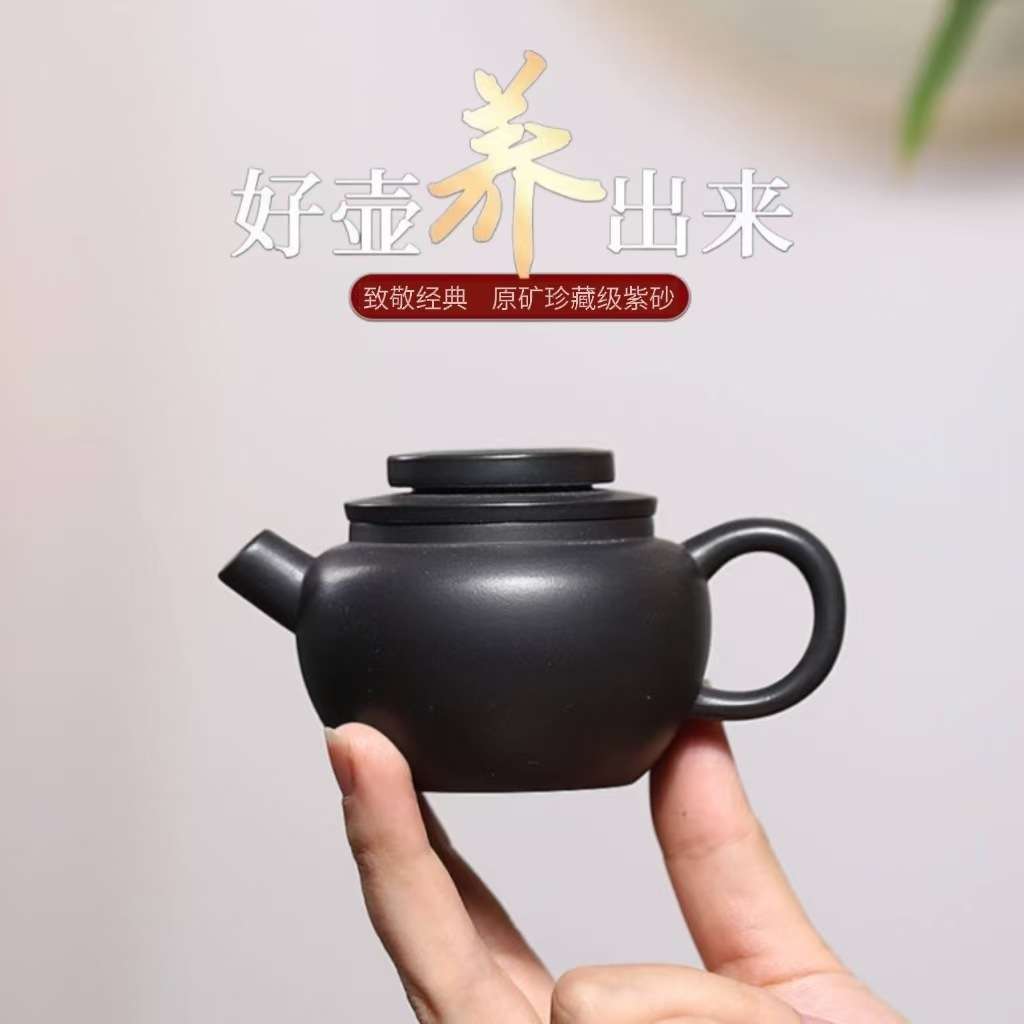 正宗宜兴紫砂壶原矿陈腐黑朱泥小品炮嘴圆珠巨轮壶一人功夫泡茶壶