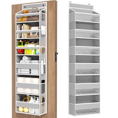 新款米色无纺布挂门上收纳袋6层大格子悬挂式储物袋门后收纳挂袋