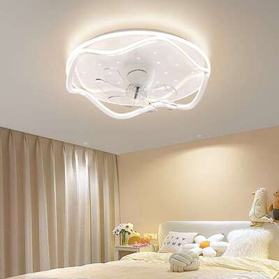 卧室风扇灯北欧创意极简圆形主卧房间家用餐厅摇头电扇一体吸顶灯