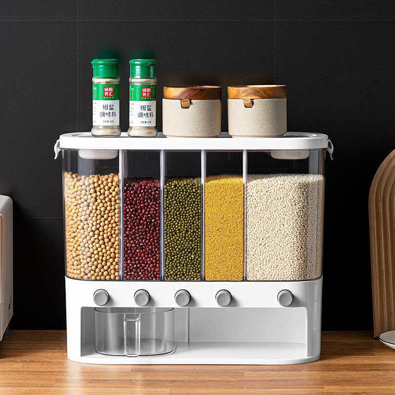 塑料透明壁挂五分格杂粮桶厨房米桶五谷收纳桶按压式分隔家用米桶,玩具/童车/益智/积木/模型,遥控车升级件/零配件,淘宝优惠券,粉丝福利购,淘宝优惠卷