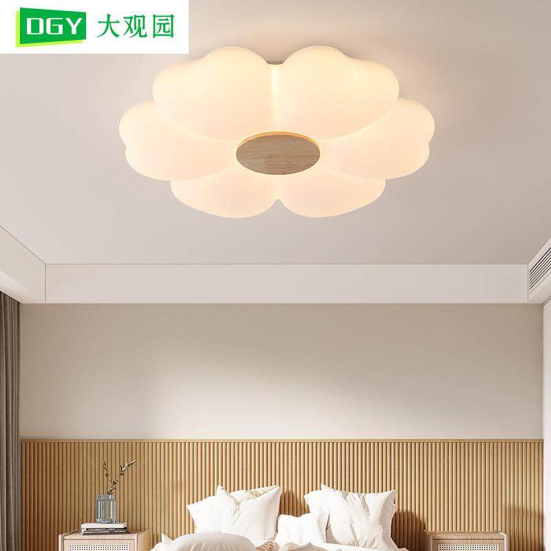 大观园卧室灯现代简约灯具主卧led吸顶灯原木花朵儿童房间灯176L