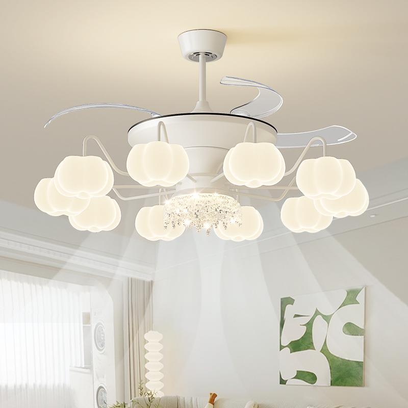 新款奶油风风扇灯静音隐形餐厅风扇灯创意云朵儿童房吸顶风扇灯