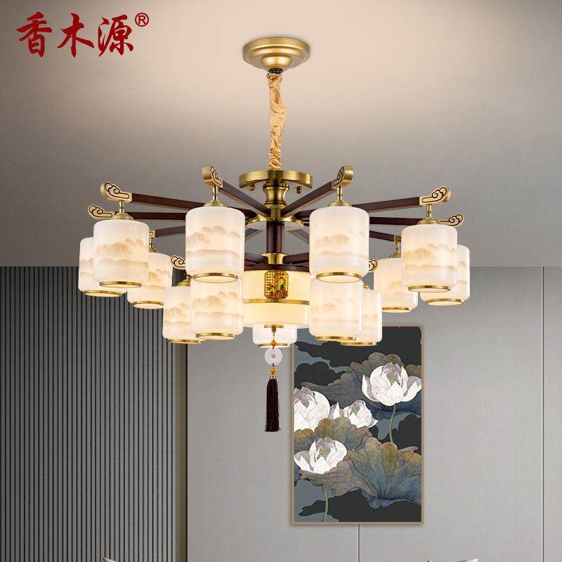 新中式全铜客厅吊灯别墅大厅主灯中国风实木餐厅卧室灯朝下款6310
