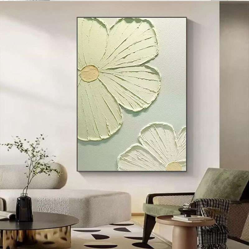 纯手绘油画粉色花客厅玄关装饰画小众立体砂岩肌理画餐厅卧室挂画图片