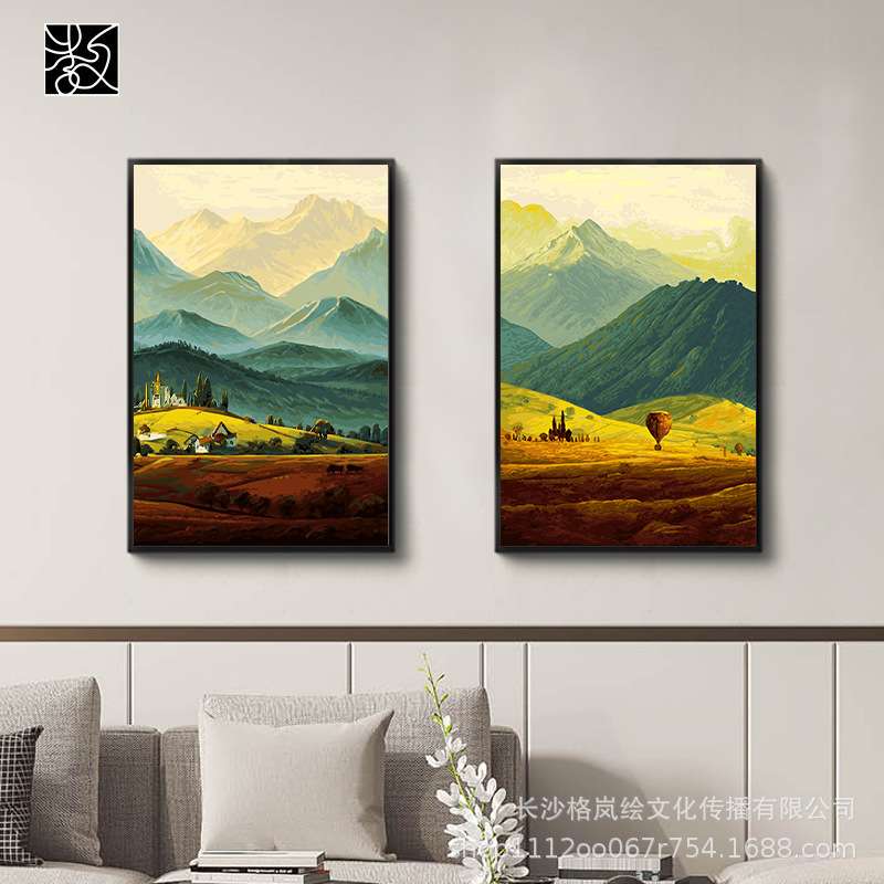 数字油画客厅油彩画填色书房玄关风景填色油画卧室装饰画山川牧歌