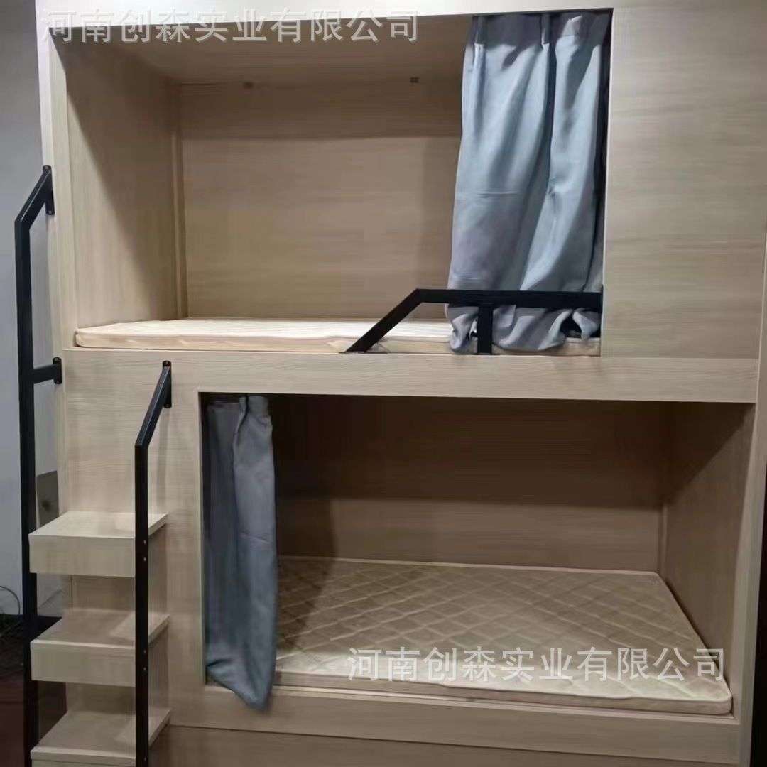 实木颗粒板太空舱床学生宿舍上下床青旅实木床公寓太空舱上下铺厂