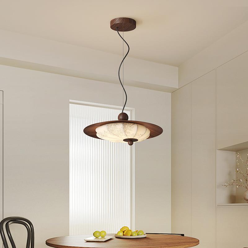 宋代美学餐厅吊灯中国风木纹复古艺术餐桌吧台民宿酒店灯具中山