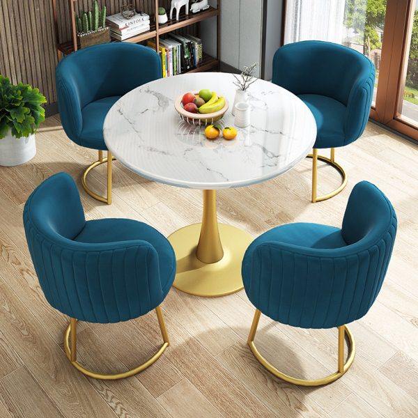 轻奢洽谈桌椅组合大理石岩板小圆桌子售楼处高档酒店接待一桌四椅