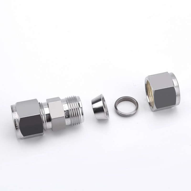 316L不锈钢卡套直通中s间接头二通双卡镀银变径等径1/2气路直接头