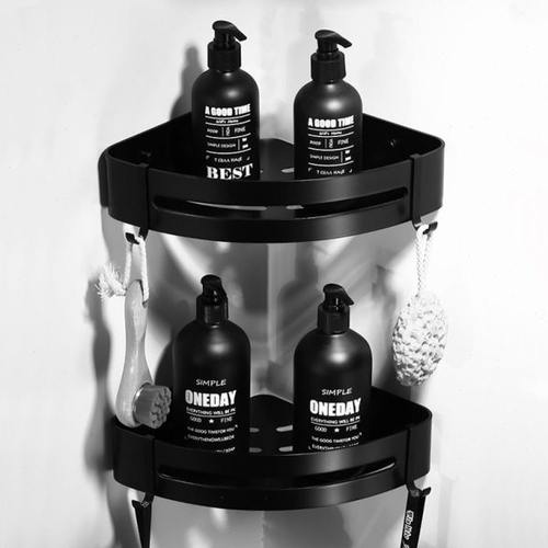 黑色有免打孔选择浴室置物架太空铝卫生间三角架洗手间洗漱台墙角