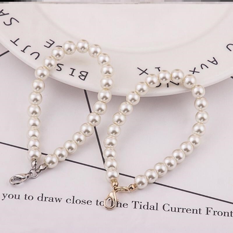 钥匙链简约挂件链米白q钩针水晶滴胶配饰短链钥匙圈珍珠手机链挂