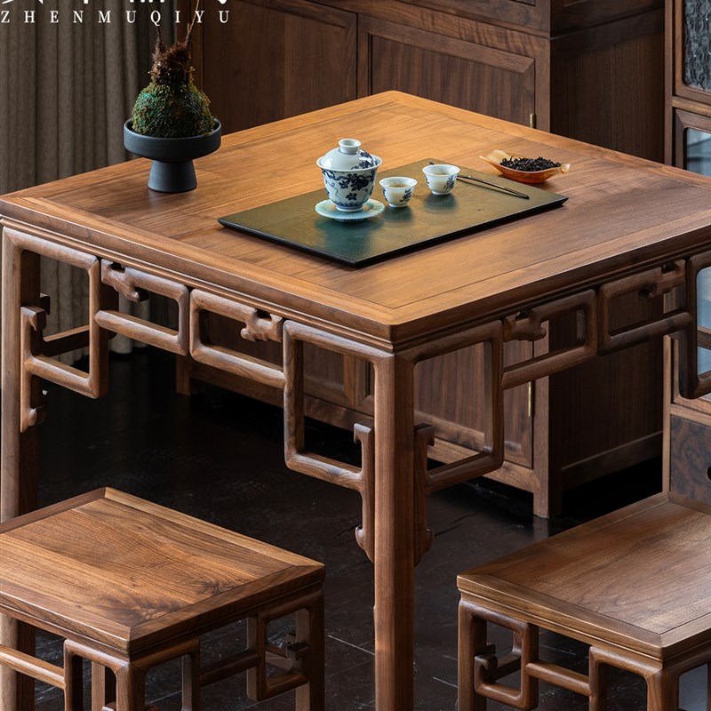 真木玉明a清八仙桌惠派32象鼻钩八仙桌茶空间方桌黑胡桃桌