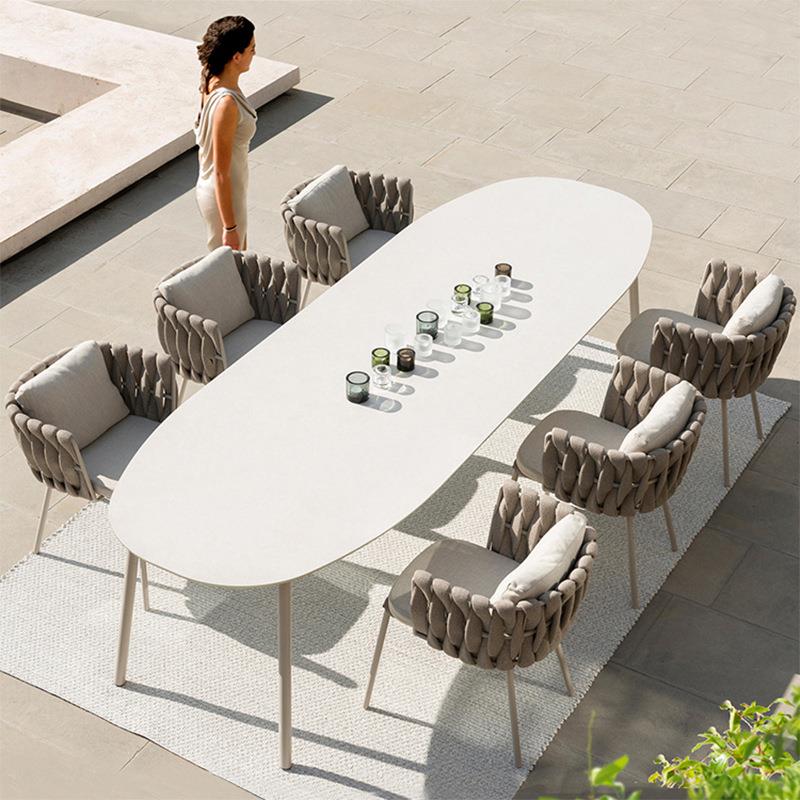 户外桌椅庭院别墅室外长桌简约休闲露台设计师花园岩板餐桌椅组合