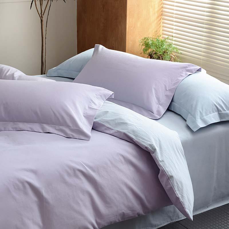 A类纯色100支长绒棉磨毛纯棉四件套秋冬天床品套件被套纯色双拼款
