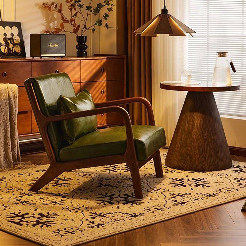 复古单人沙发椅客厅卧室阳台茶桌一桌二椅组合复古休闲实木沙发椅