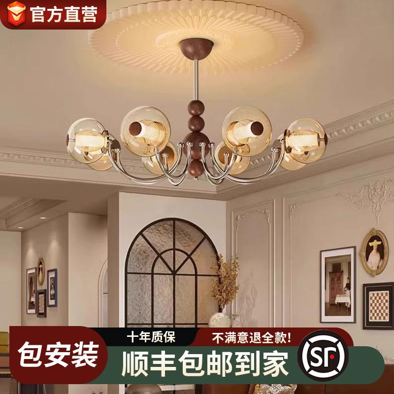 中山灯具法式中古客厅卧室灯美拉德原木复古主灯2025新款大气吊灯