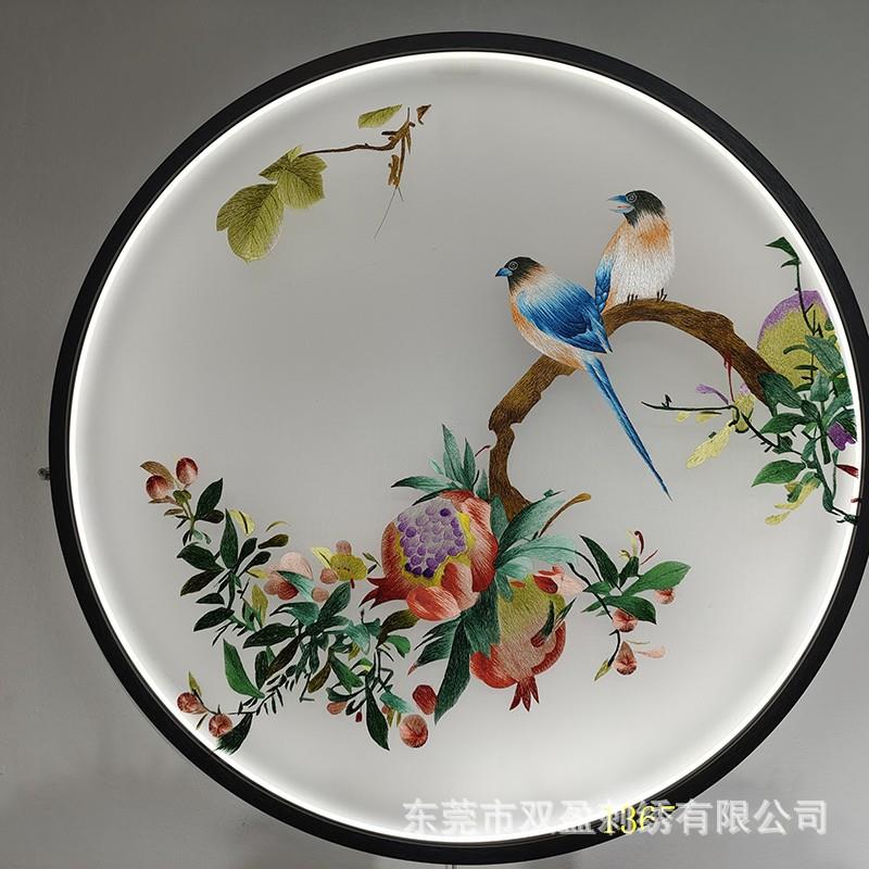 刺绣双面绣半透明纱布画心刺绣苏绣屏风隔断玄关中式花鸟笑口常
