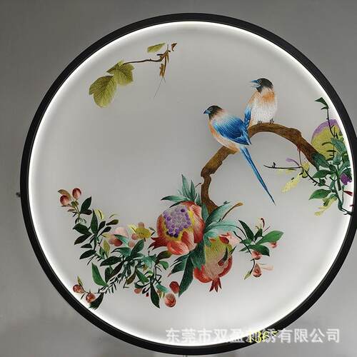 刺绣双面绣半透明纱布画心刺绣苏绣屏风隔断玄关中式花鸟笑口常