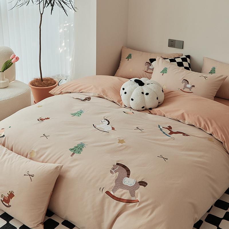 高端四季纯棉100支软糯磨毛长绒棉床上四件套加厚刺绣被套三件套