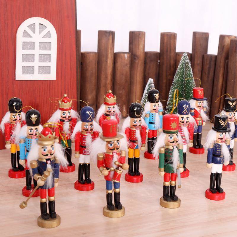 胡桃夹子木偶四人组6人组合纯手工木质工艺品圣诞树装饰挂饰