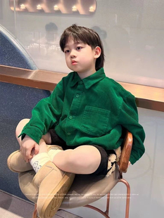 中小童春秋冬男女童灯芯绒衬衫加绒款森系衬衣宝宝洋气上衣外搭潮