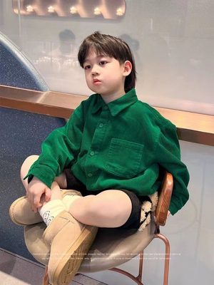 中小童春秋冬男女童灯芯绒衬衫加绒款森系衬衣宝宝洋气上衣外搭潮