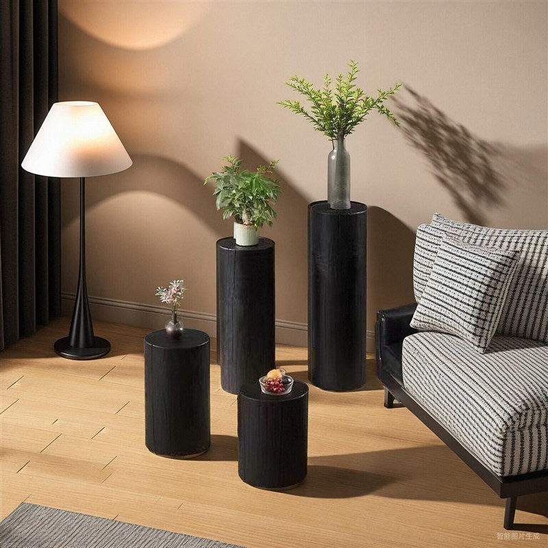 碳化实木圆木墩地台展示台展示架陈列架底座鱼缸R增高玄关落地底