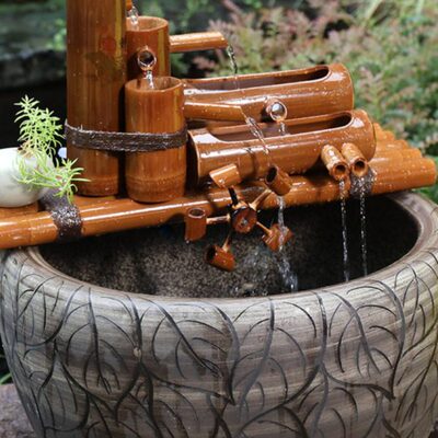 竹子流水喷泉水车摆件竹筒创意装饰石槽循环流水器陶瓷鱼缸过滤器