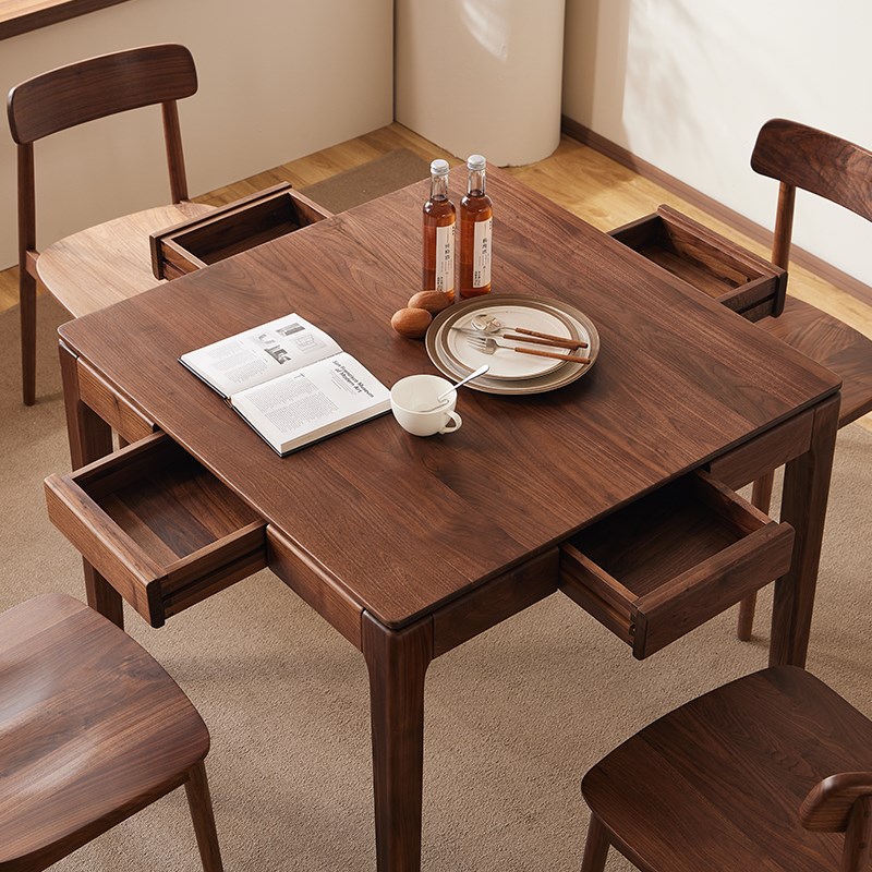 北美黑胡a桃木实木餐桌小户型家用棋牌桌八仙组合掼蛋棋牌茶桌