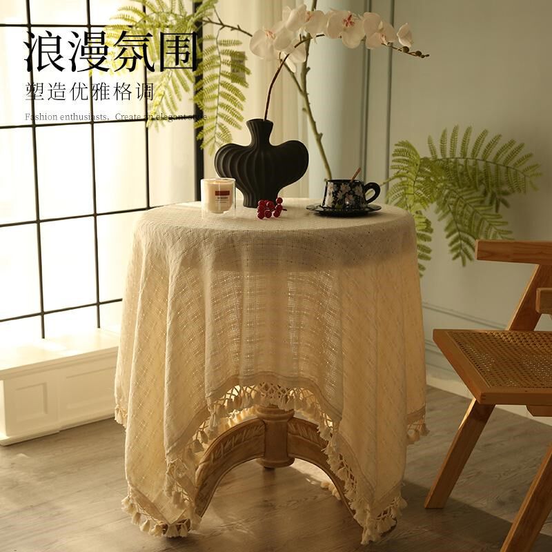 法式奶油风棉麻i桌布清新素雅方圆餐桌茶几下午茶甜品台布花边定