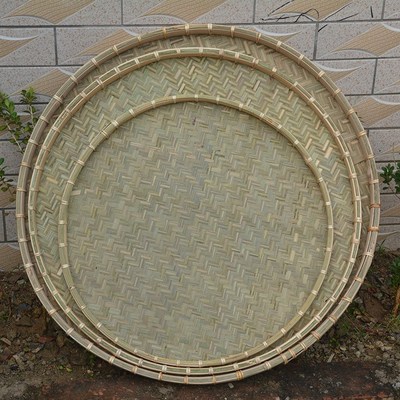 竹簸箕圆形干货晾晒筐盘米筛竹匾农家竹盘子手工竹制品.竹青竹筛